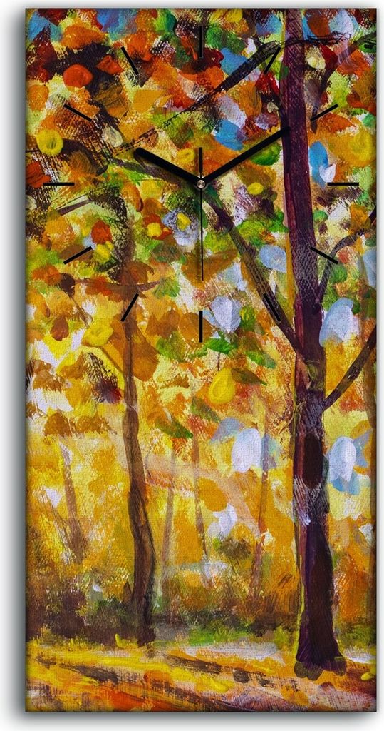 Dekor Leinwand Uhr Wandbilder Geräuschlos 30x60 Gemälde Wald Bäume Herbst Natur - schwarze Hände