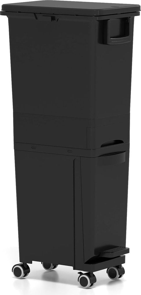 Pattumiera da cucina con 3 scomparti, nera, 4 ruote Immagine del prodotto 