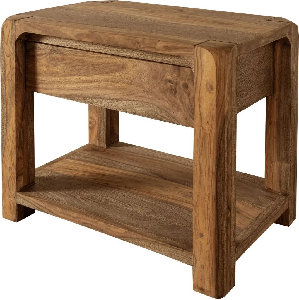 Table de nuit robuste en palissandre massif 60x40cm fini huilé Brun
