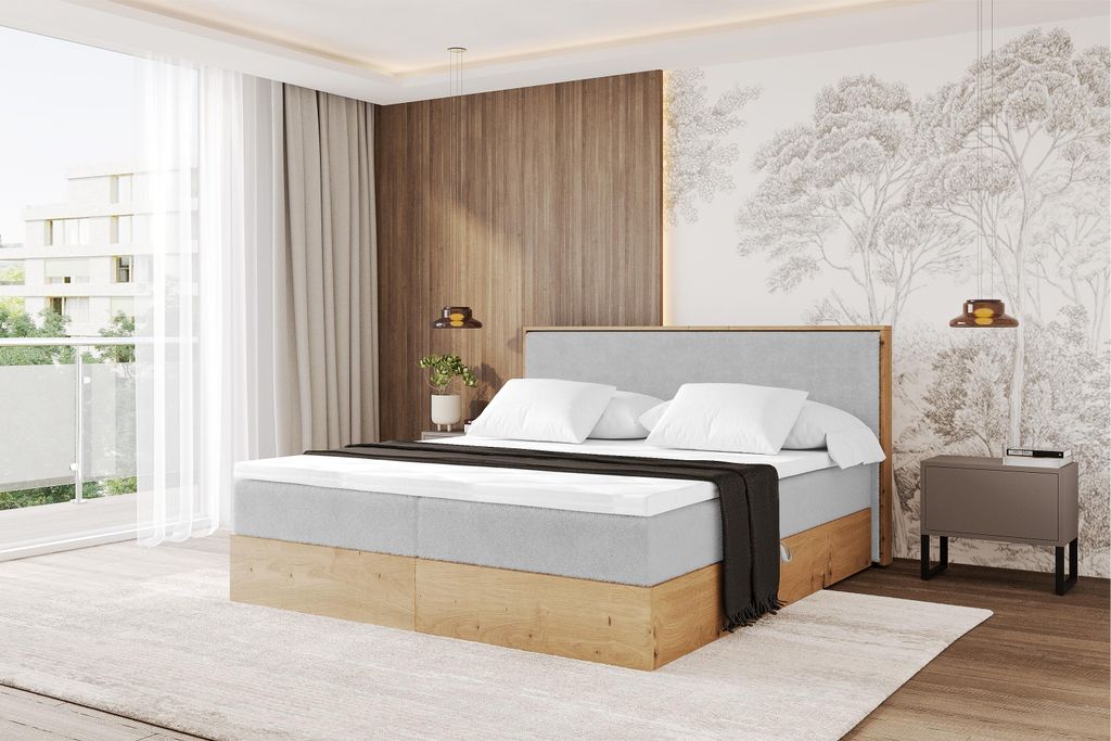 ALTDECOR BOXSPRINGBETT mit 2xBettkasten und Lattenrost, Topper, Boxbett, Polsterbett mit Bettkasten mit Stauraum und Kopftei mit Matratze H4 - LOLL...