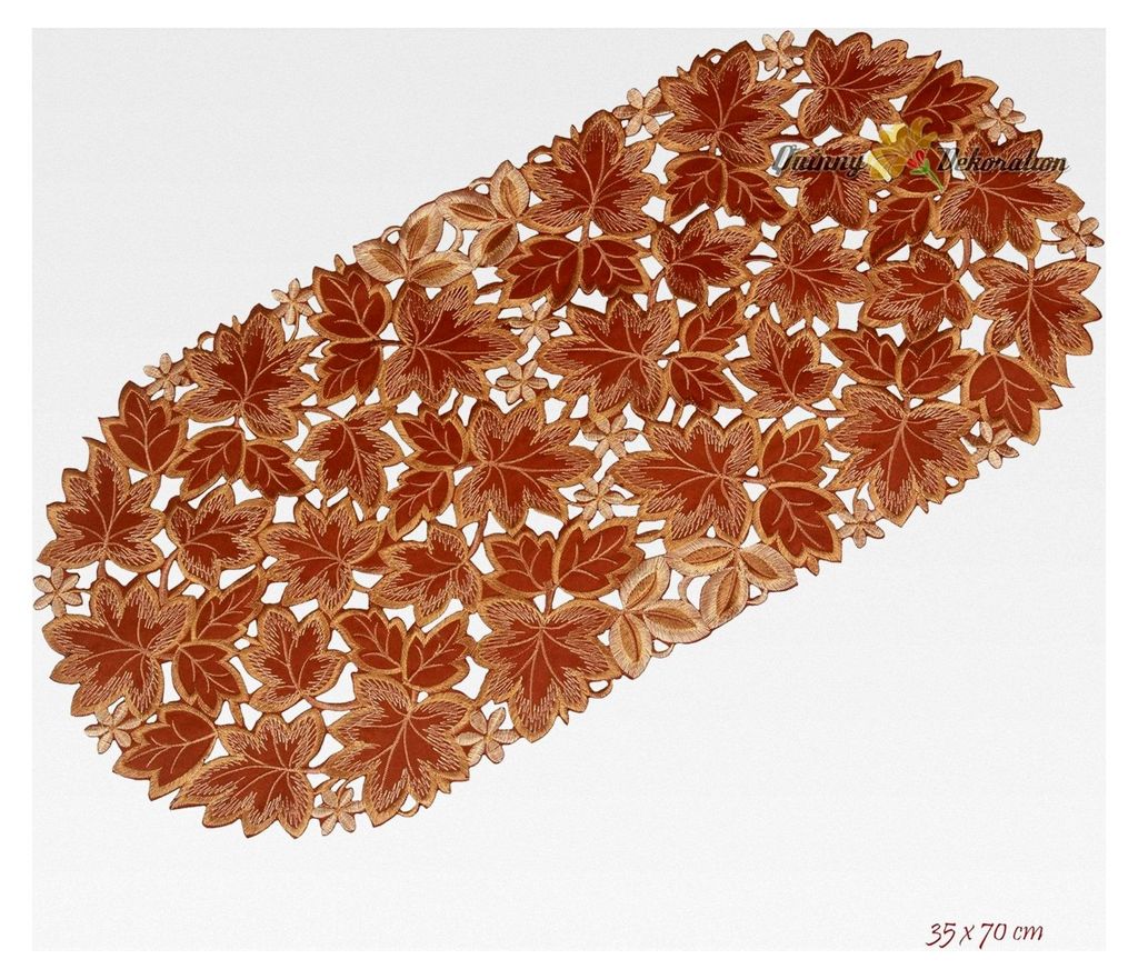 Tischläufer mit Herbstlaub-Stickerei 35 x 70 cm oval, Terrakotta