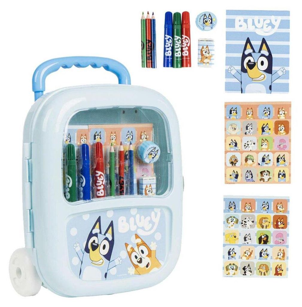 Bluey CreativeCase Zeichenkoffer – Rollkoffer & Schreibset mit Farben und Stiften