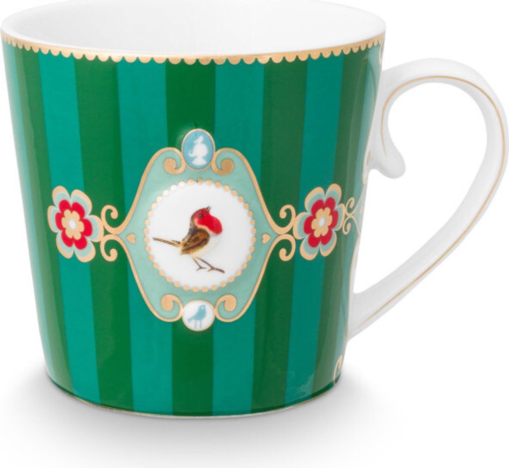 PIP STUDIO Love Birds Medallion Henkelbecher Stripes grün 250ml