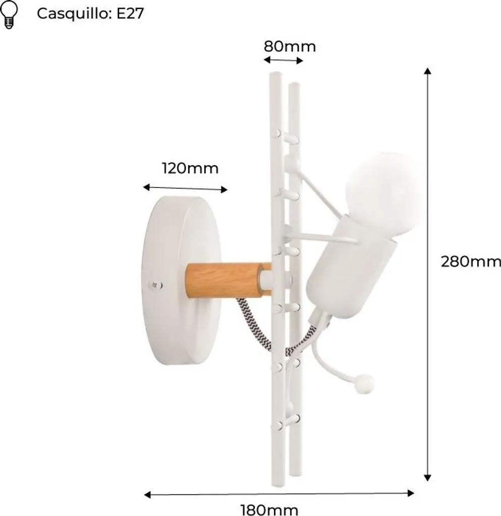 Offerta Applique Legno Bianco E27 | Illuminazione Camera e Corridoio - 6