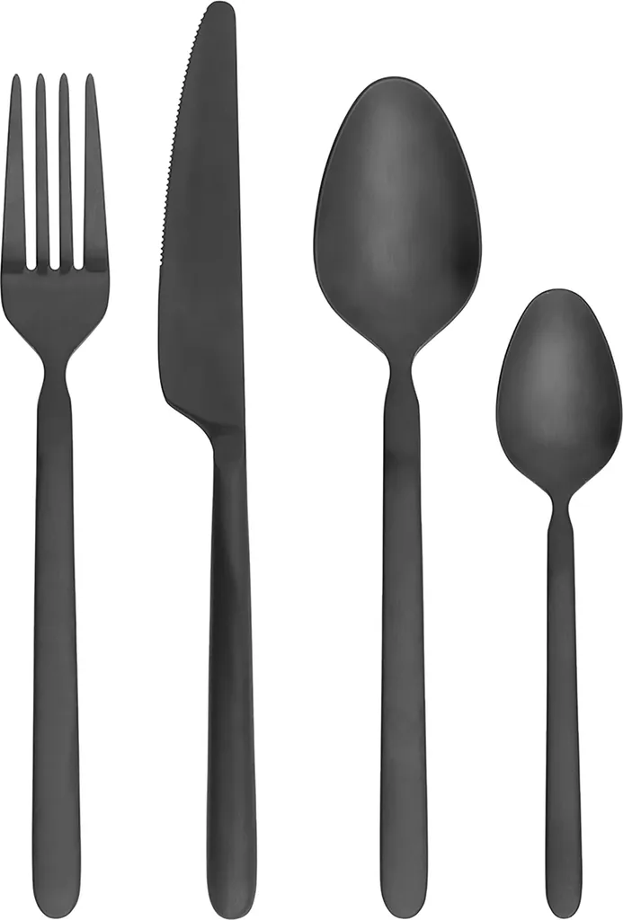 Set di posate Blomus 16 pezzi Stella, posate, cucchiaio, forchetta, coltello, acciaio inox opaco, Nero, 64195