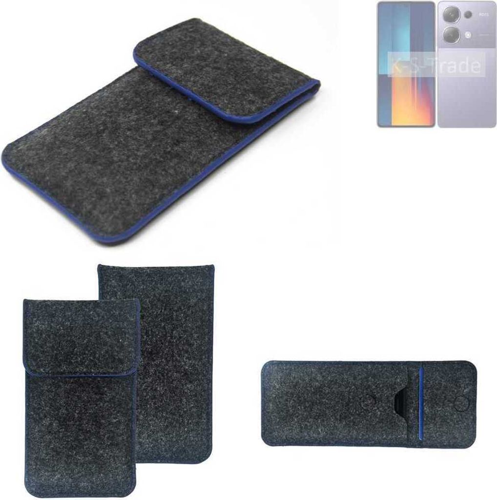 K-S-Trade Handy-Hülle Schutz-Hülle kompatibel mit Xiaomi POCO M6 Pro Filztasche Pouch Tasche Case Sleeve Filzhülle dunkelgrau, blauer Rand