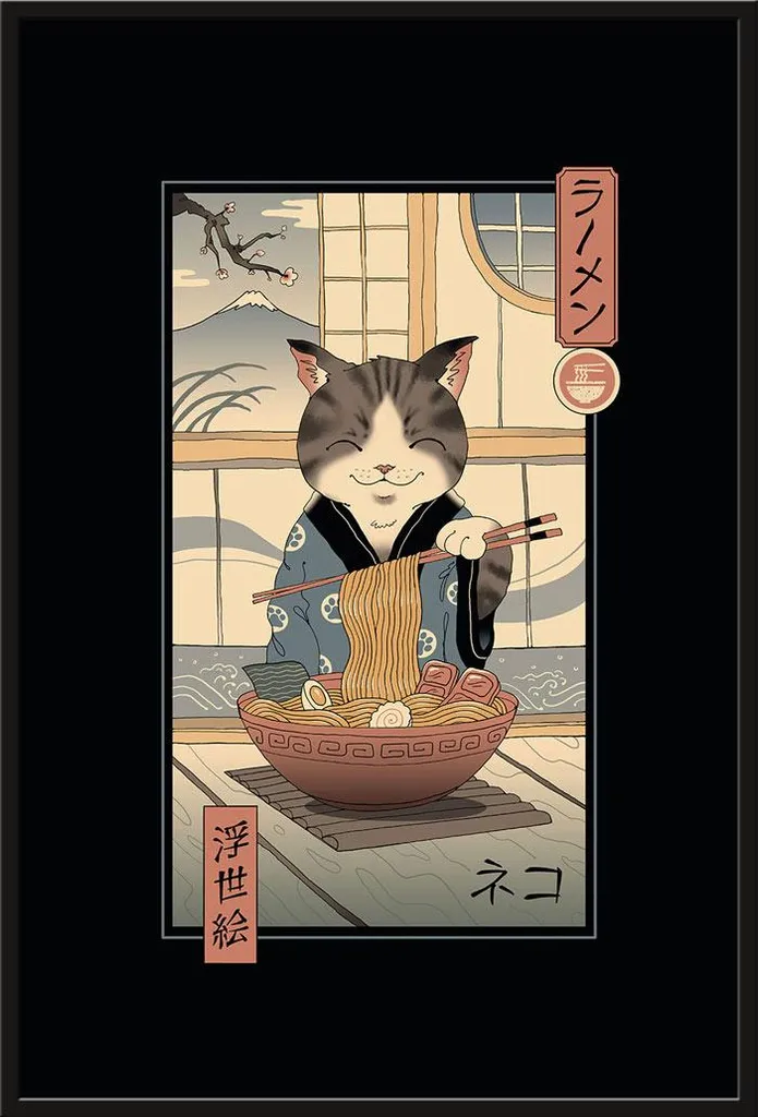 Décoration murale Neko Ramen Vincent Trinidad avec cadre noir et vitre