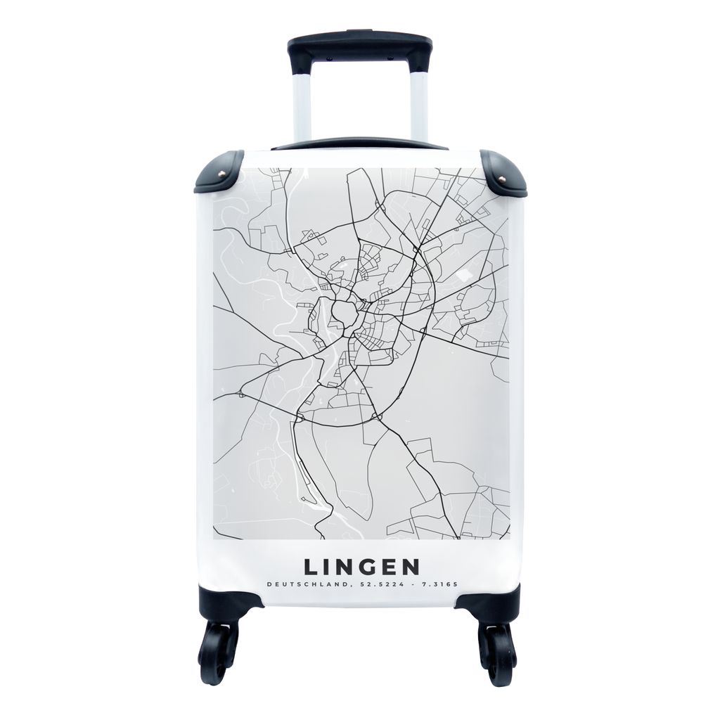 MuchoWow Koffer Handgepäck Trolley Rollkoffer Kleine Reisekoffer mit 4 Rollen - Lingen - Karte - Stadtplan - Deutschland - Cabin Size < 55x40x23...