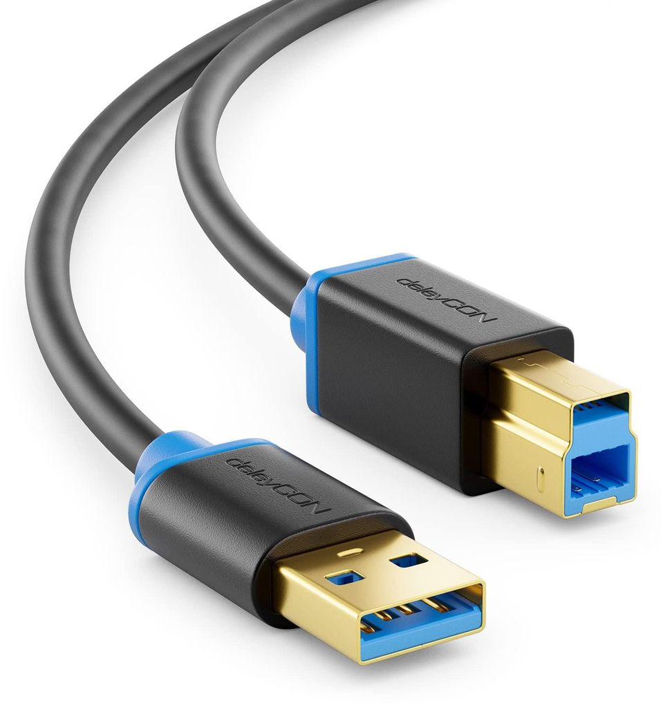 deleyCON 3,0m USB 3.0 Super Speed Kabel USB-A auf USB-B - Produktbild 