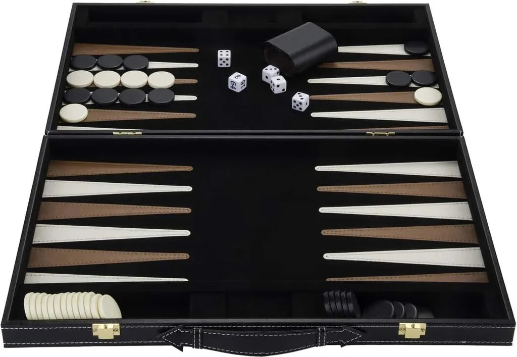 Jeu Backgammon 18 Robuste - Coffret de Rangement Complet Marron Ivoire - 12