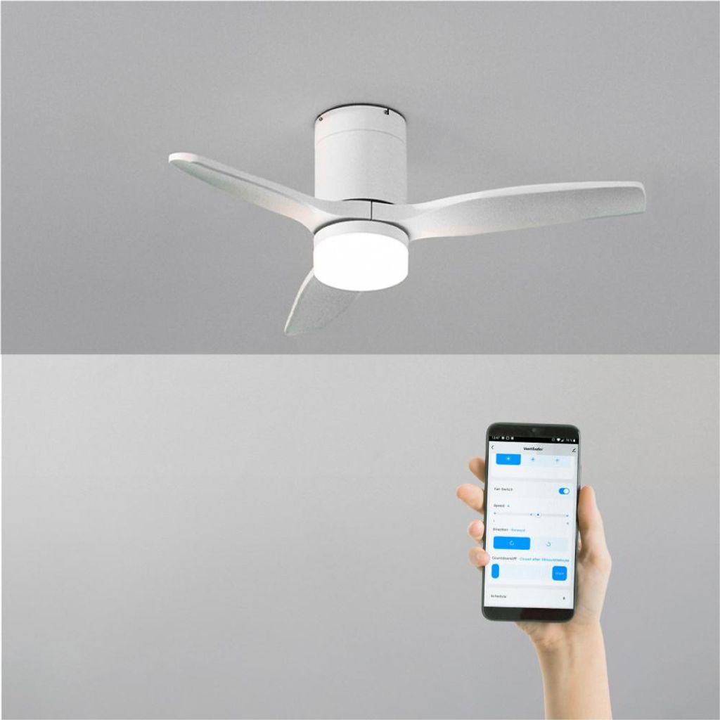 WIND CALM - Leiser Deckenventilator 40W mit technischen Produktbild 