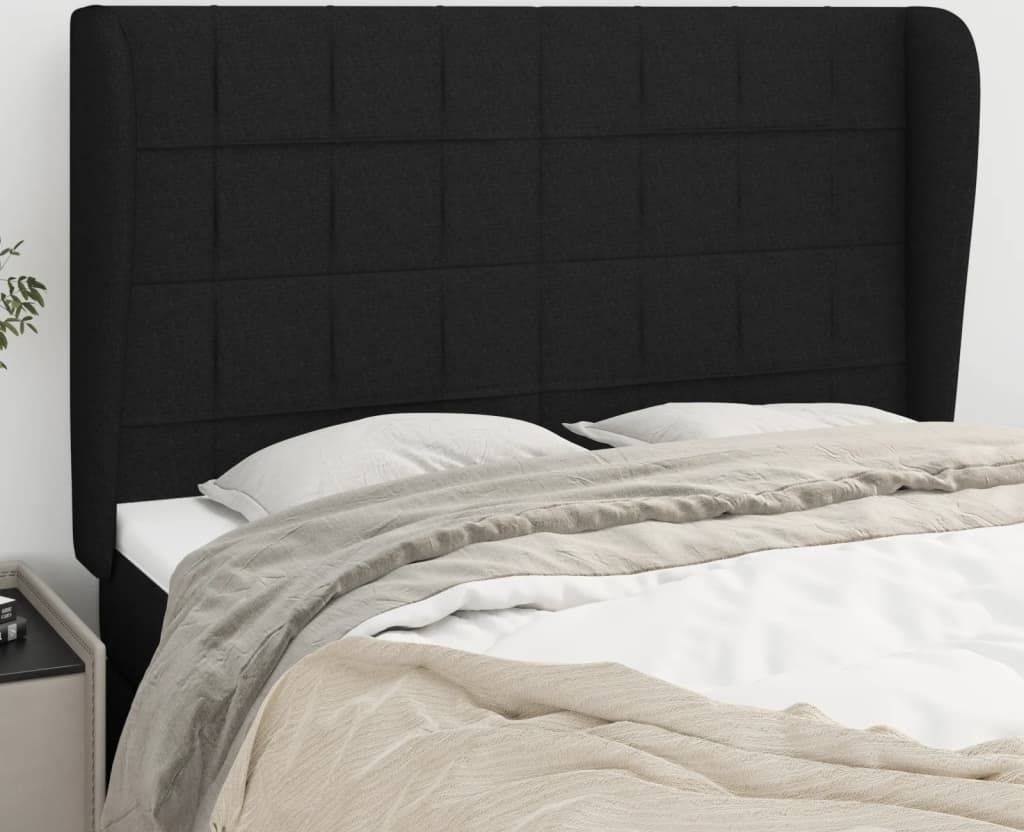 The Living Store Kopfteil mit Ohren Schwarz 147x23x118/128 cm Stoff