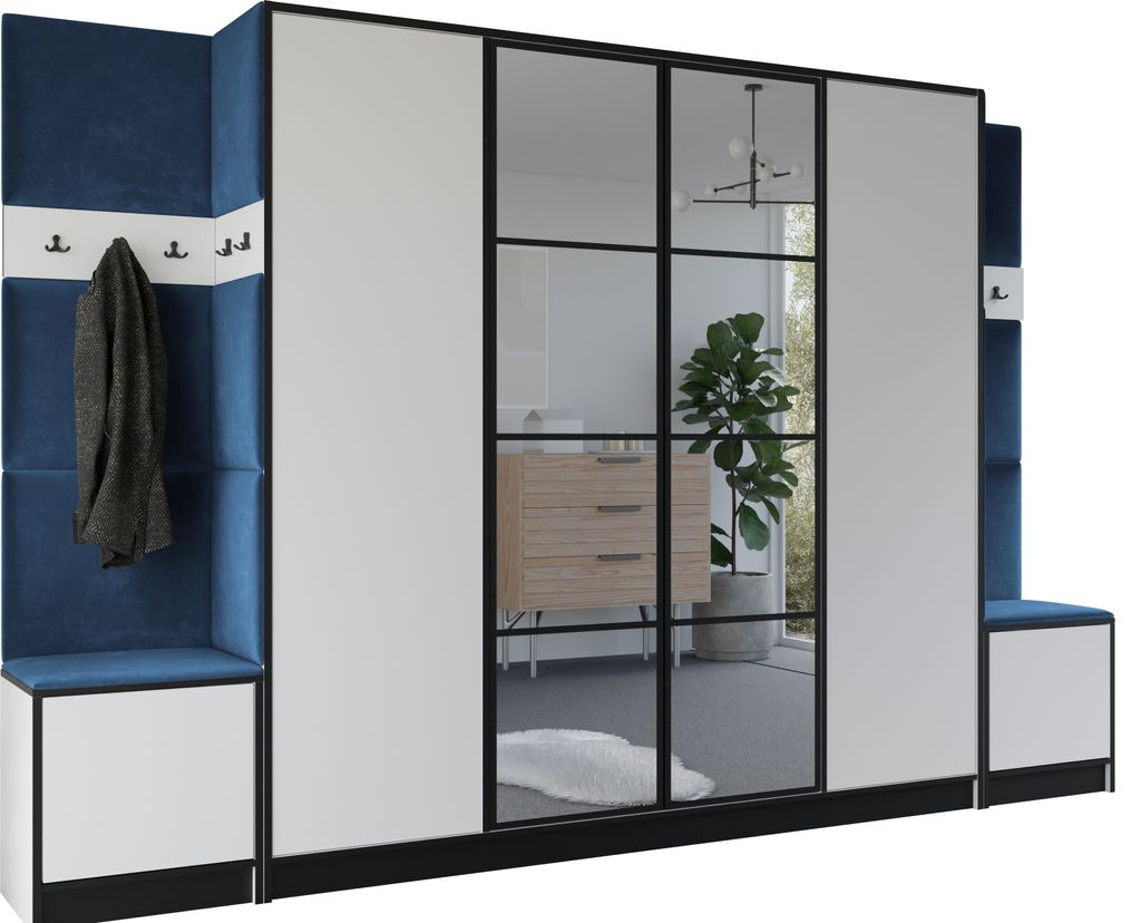 KIER FURNITURE Kleiderschrank EDEN, Schlafzimmer Schrank, Garderobeschrank, Flurschrank Weiß & Blau 312,8x205x39 cm