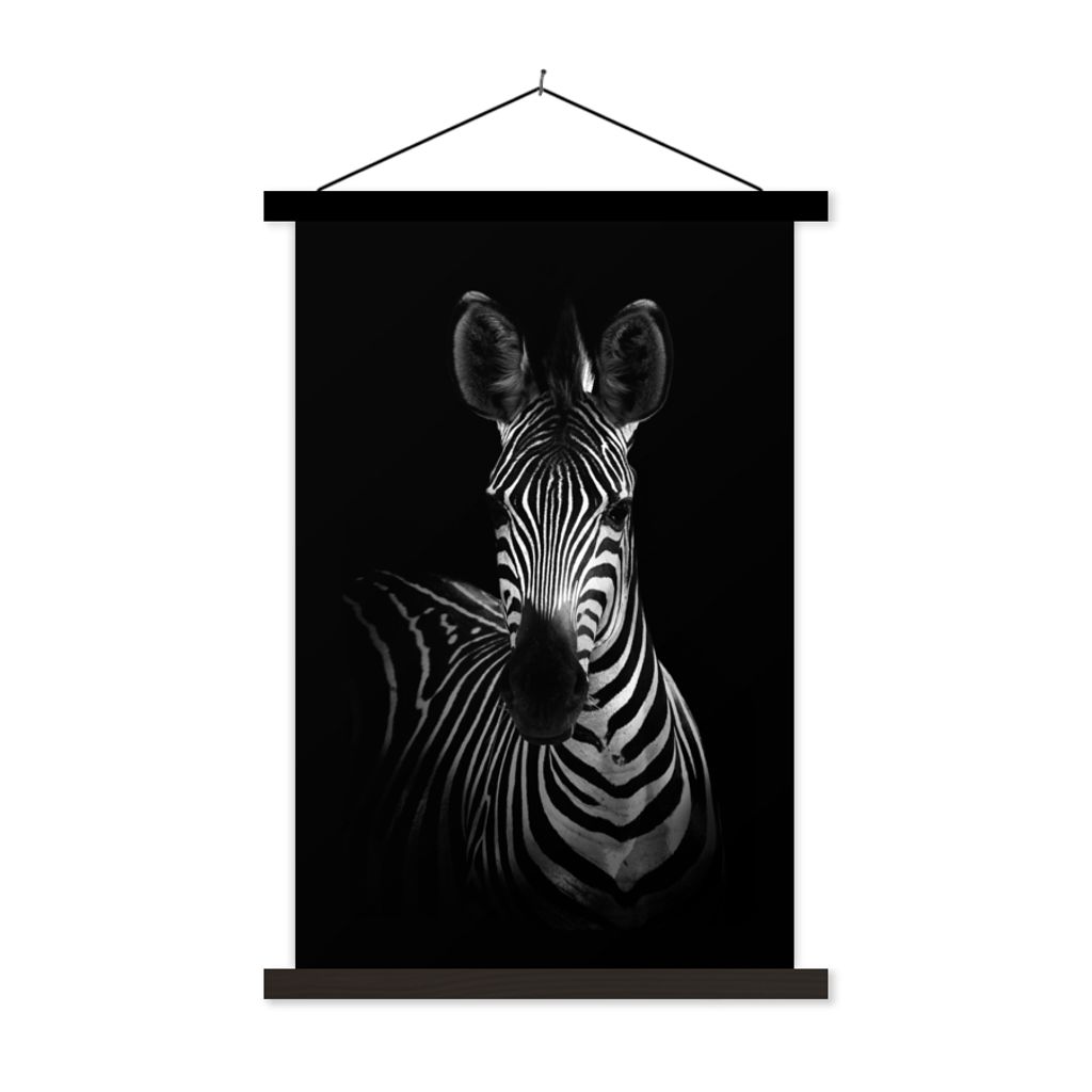 MuchoWow Textilposter Zebra - Schwarz - Weiß - Tiere 40x60 cm mit schwarzem Rahmen - Wanddekorationen