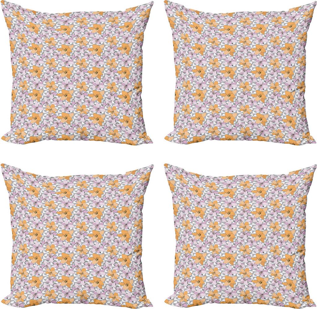 ABAKUHAUS Blumen Kissenbezug Set (4 Stück), Pastell Bicolor Lily Flora, Moderner Doppelseitiger Digitaldruck, 60 cm x 60 cm, Mehrfarbig