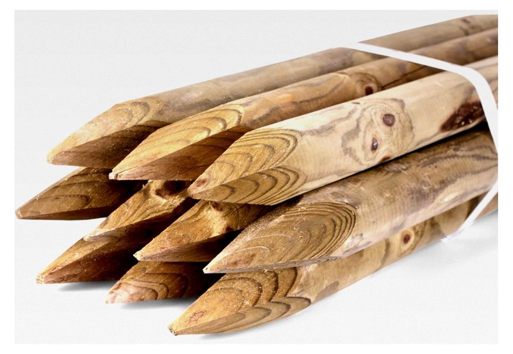 10 Stück - 8 cm Durchmesser in verschiedenen Längen - Hochwertige imprägnierte Holz-Zaunpfähle | Angespitzte Baumpfähle | KDI Grün Rundpfähl...