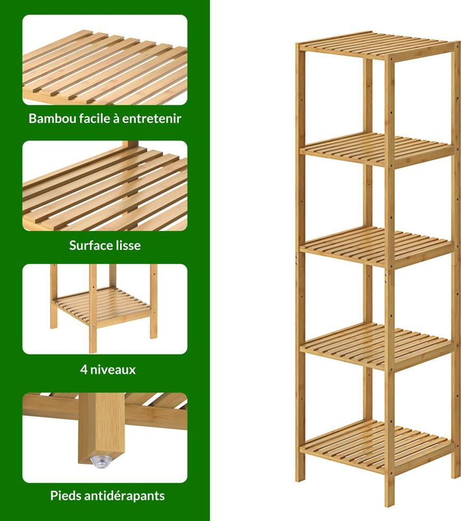 Étagère en bambou 5 niveaux Meuble de rangement Charge max. Image du produit 