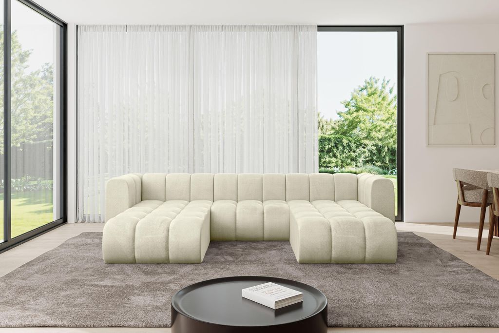 ALTDECOR Modulares Sofa Ecksofa in U-Form - Joren-U1 - 319x177x70 cm Beige - Corner modular Sofa Eckcouch Couch Wohnlandschaft Cauchsofa Bodensofa ...