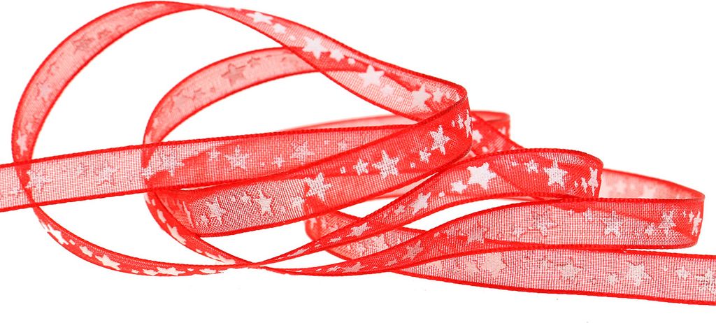 Organzaband Rot Sterne 6mm 20m Floristik Bastelband Weihnachten