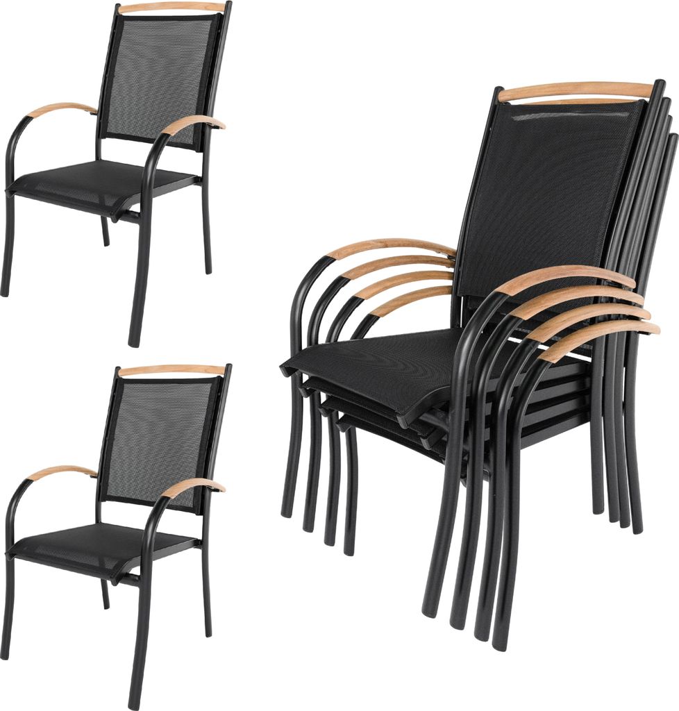 ib style DIPLOMAT Stapelstühle ALU Teak schwarz Gartenstuhl Gartenmöbel 6x Stapelstuhl