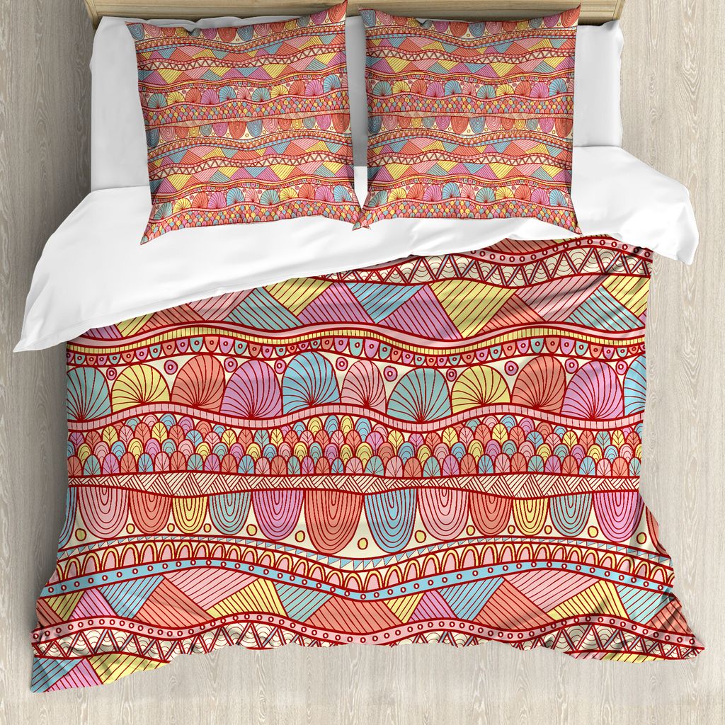 ABAKUHAUS Ethnisch Bettbezug, Bunte Kunst, Milbensicher Allergiker geeignet mit Kissenbezügen, 200 cm x 200 cm - 80 x 80 cm, Mehrfarbig