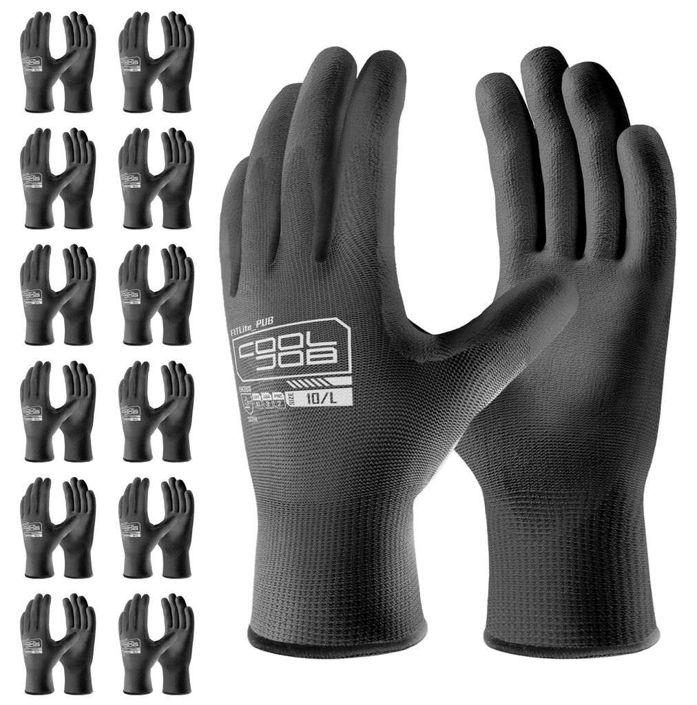 12 Paar Arbeitshandschuhe EN 388 Größe 10/XL – Leichte und atmungsaktive PolyurethanHandschuhe für Industrie, Bauwesen und Handwerk (rutsch- u...