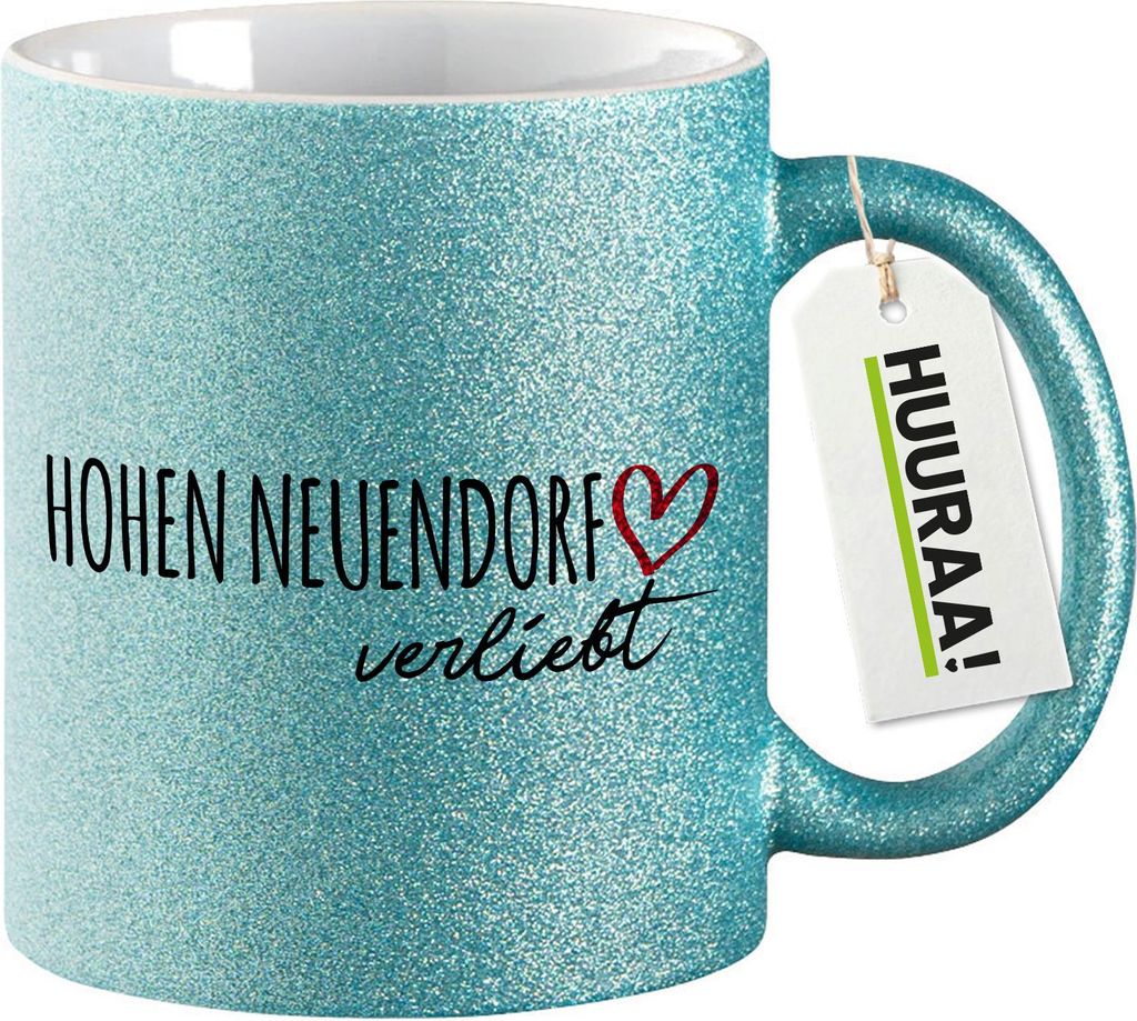 Huuraa Glitzertasse Hohen Neuendorf verliebt 330ml Blau Keramik Kaffeebecher Geschenkidee