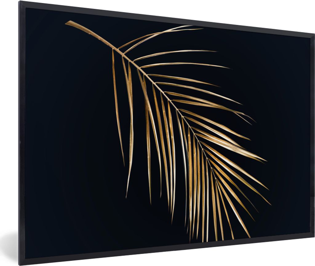 MuchoWow Gerahmtes Poster Pflanzen - Gold - Schwarz - Blätter - Luxus 90x60 cm - Poster mit Schwarzem Bilderrahmen Wandposter Rahmen Foto Bilder