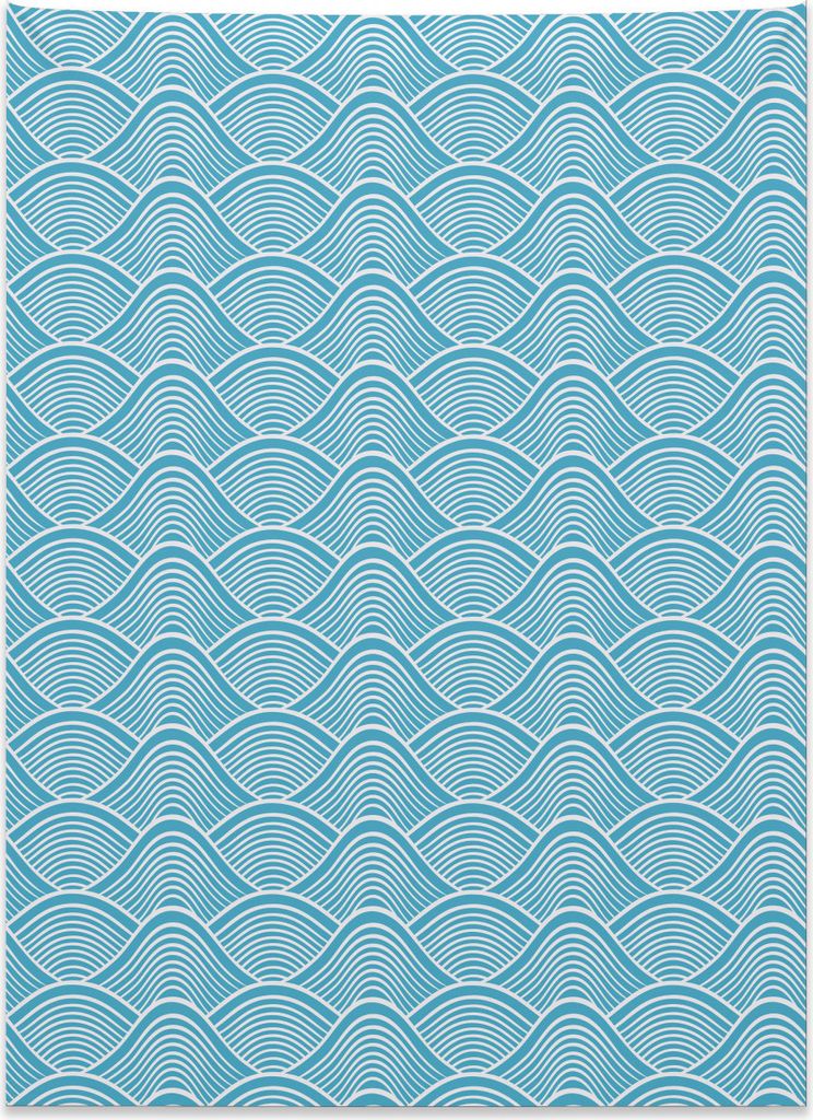 Abakuhaus Blau Wandteppich, Japanische Meereswellen aus Weiches Mikrofaser Stoff Kein Verblassen Klare Farben Waschbar, 110 x 150 cm, Himmelblau Weiß