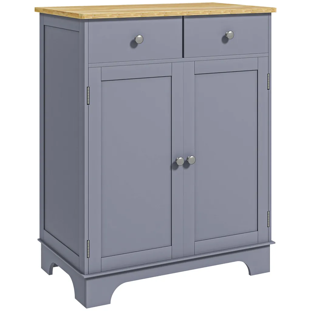 HOMCOM Buffet de Salon Gris et Bois Naturel avec 2 Tiroirs et Placards