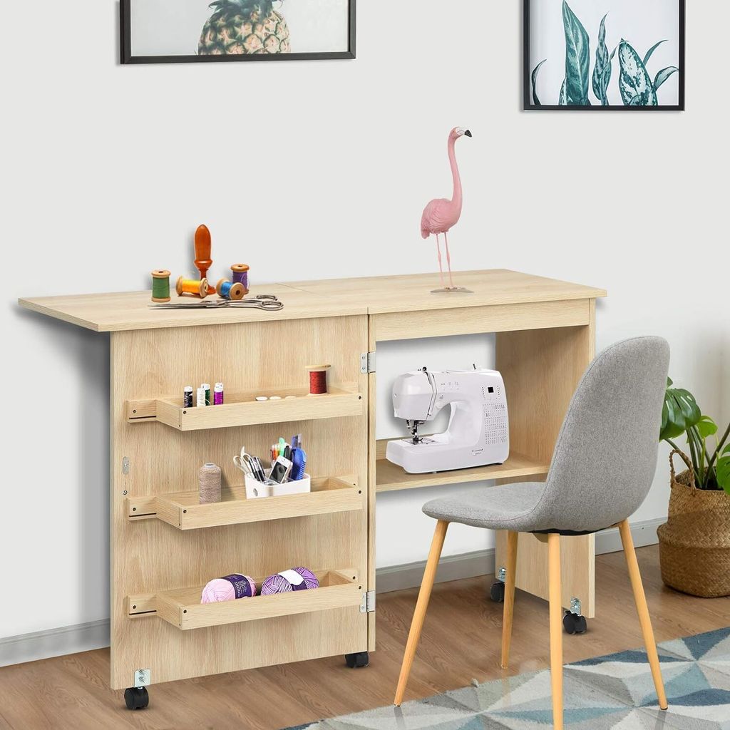 Nähtisch klappbar, Nähschrank auf Rollen, Nähmaschinentisch Produktbild 9