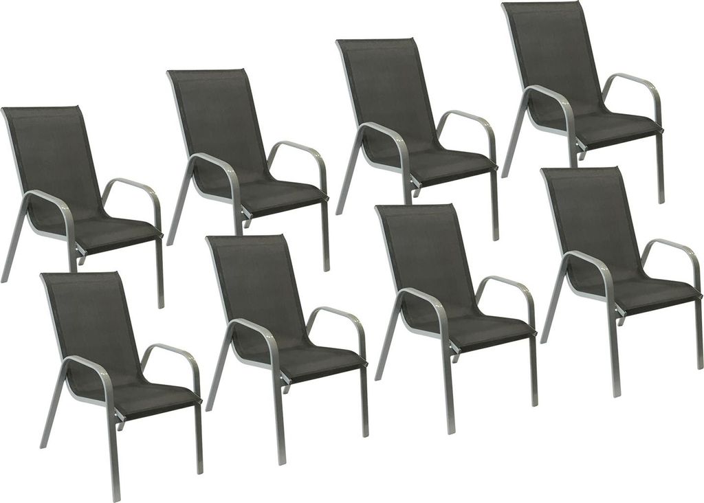 8er Set Stühle MARBELLA aus grauem Textilene - grauem Aluminium