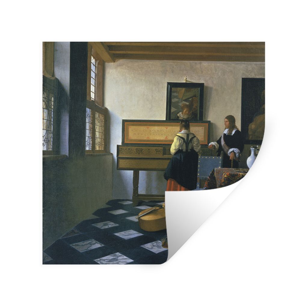 MuchoWow Wandtattoo Wandsticker Wandaufkleber Die Musikstunde - Johannes Vermeer 80x80 cm Selbstklebend und Repositionierbar - Wierderverwendbar ...