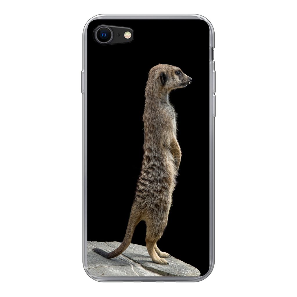 MuchoWow Handyhülle Schutzhülle Hülle für iPhone 8 Erdmännchen - Wilde Tiere - Schwarz Silikon Softcase Handy Hülle - Schutzhaube