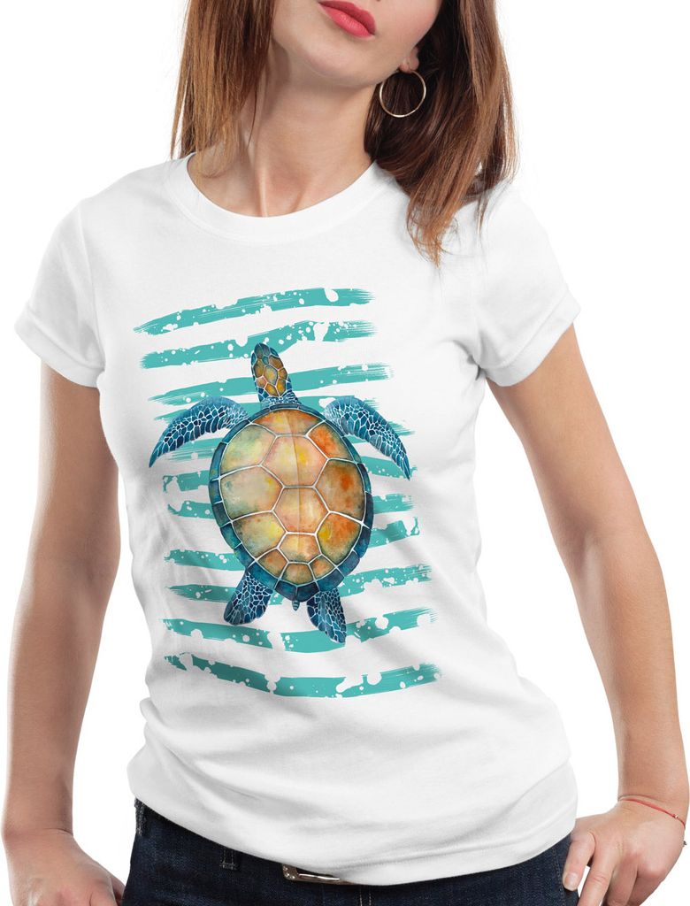 style3 Turtle Power Damen T-Shirt schildkröte strand urlaub, Größe:S