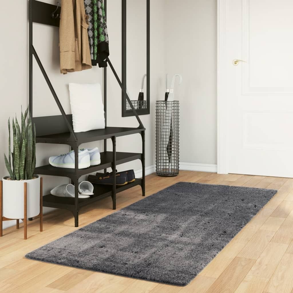 Design Möbel Teppich Kurzflor Weich und Waschbar Anthrazit 80x200 cm - 2024 Neu