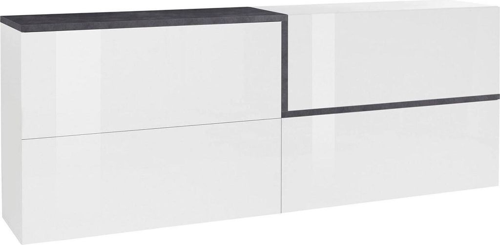 Kommode Livio, Küchen-Sideboard, Wohnzimmer-Buffet, 100 % Italy, cm 210x40h80, glänzend weiß und Schiefer