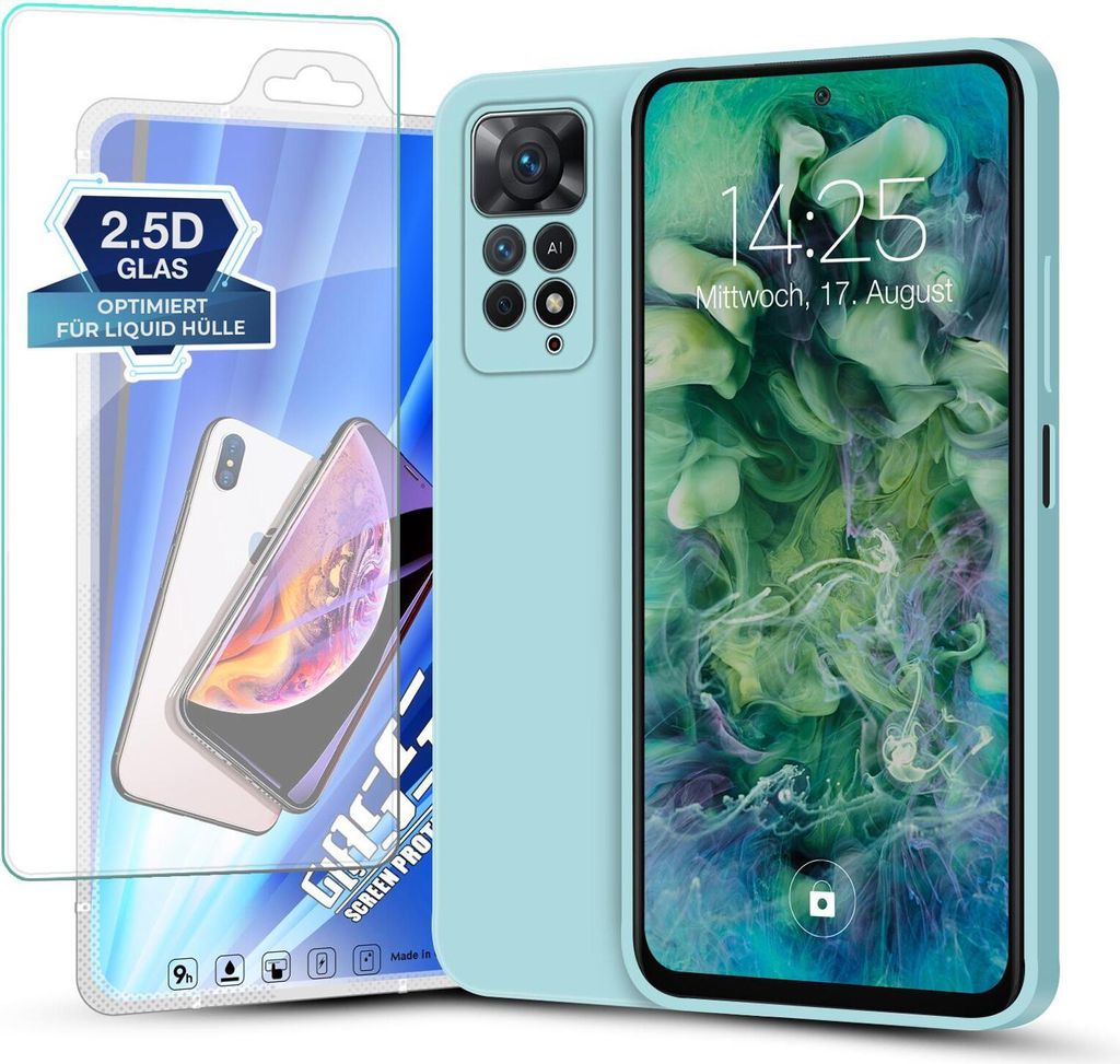 Hülle für Xiaomi Redmi Note 11 Pro mit 9H Displayglas Displayschutz Plus Case Cover Bumper Silikon Softgrip Schutzhülle Farbe: Hellblau