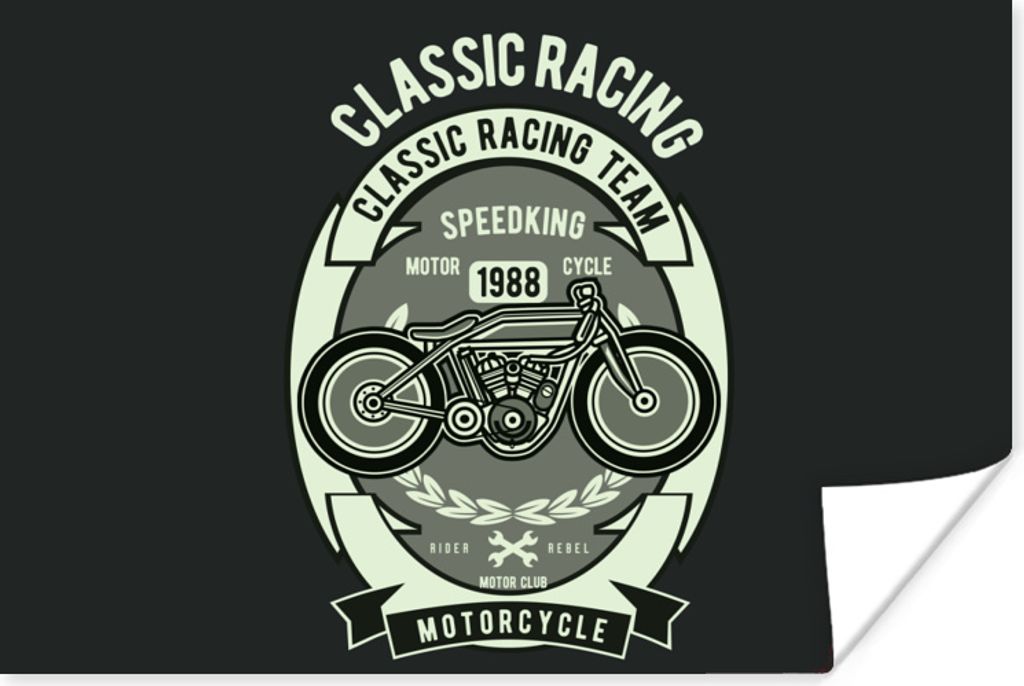 MuchoWow Poster Motorrad - Zeichnung - Retro 90x60 cm - Schlafzimmer