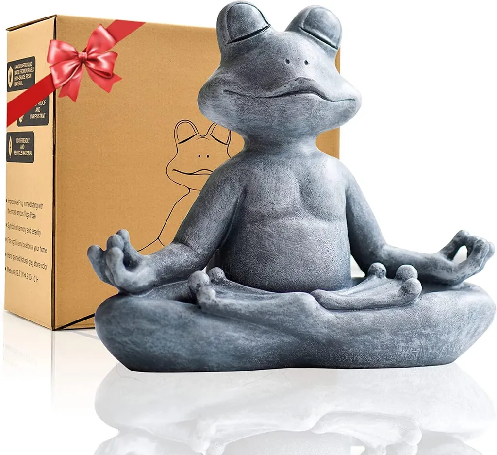 Figurine grenouille de méditation zen grise 32 cm pour jardin