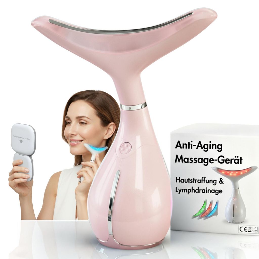 Beauty Deluxe Ultraschall Anti-Aging Gesichts- & Halsmassagegerät mit 3-fach Lichttherapie | Faltenreduktion & Hautstraffung, Lymphdrainage, Face ...