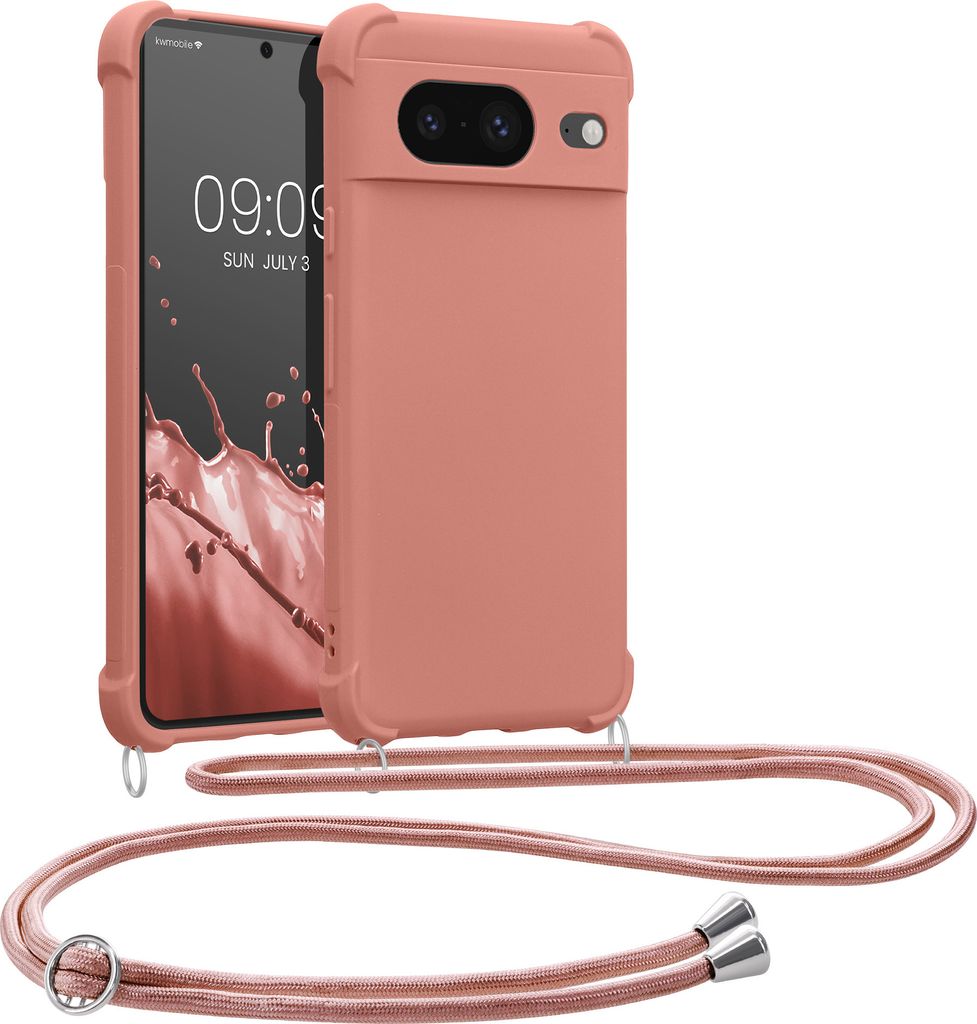 kwmobile Necklace Case kompatibel mit Google Pixel 8 Hülle - Cover mit Kordel zum Umhängen - Silikon Schutzhülle Perlmutt