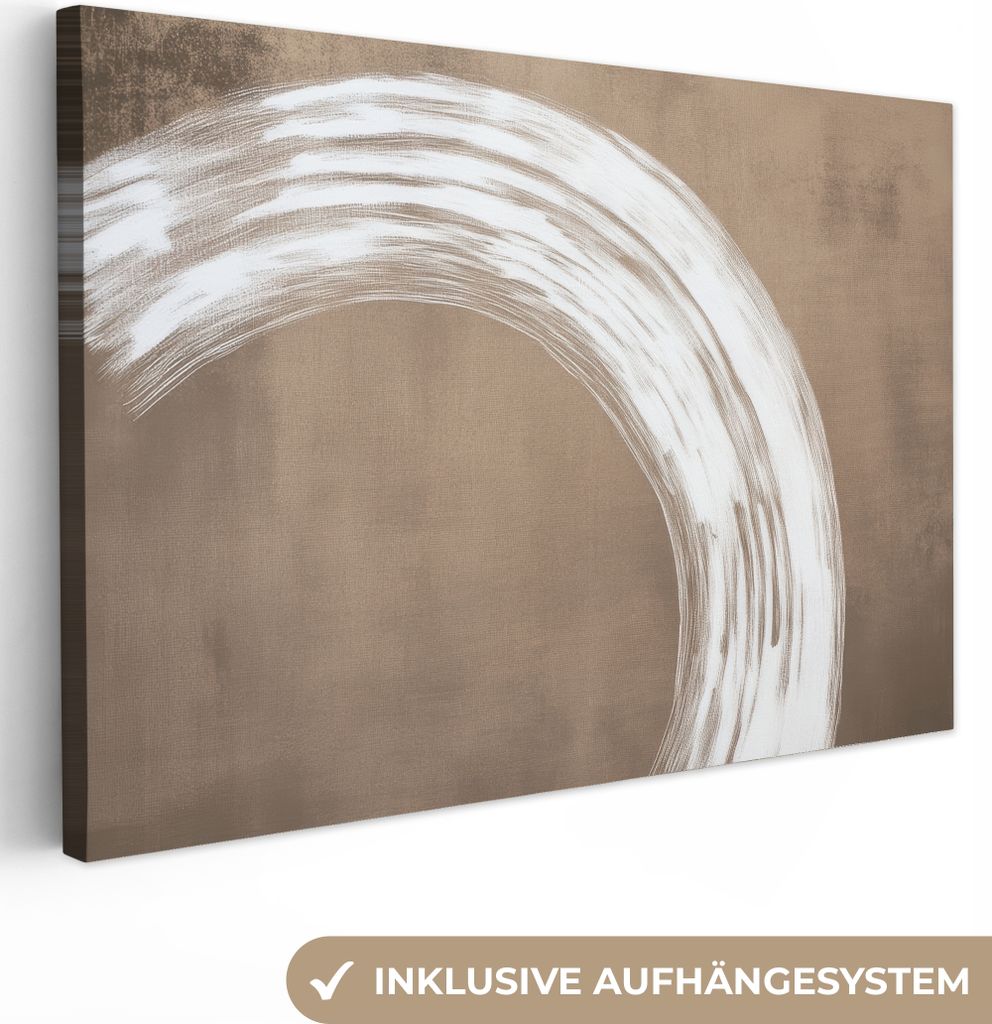 Leinwand Bilder 120x80 cm - Japandi - Kreis - Beige, Bild Modern, Wanddeko, Gemälde