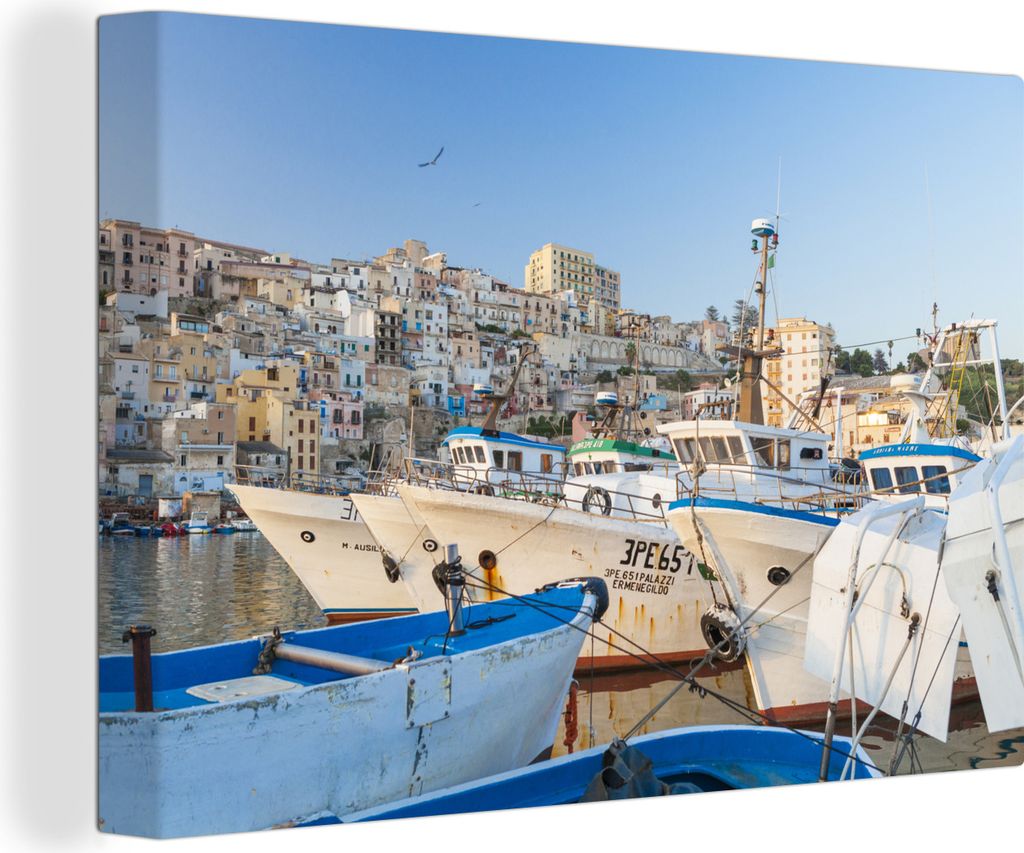 OneMillionCanvasses - Leinwandbilder - 150x100 cm, Die Fischerboote im Hafen von Agrigento, Wandbilder Kunstdruck Wanddekoration