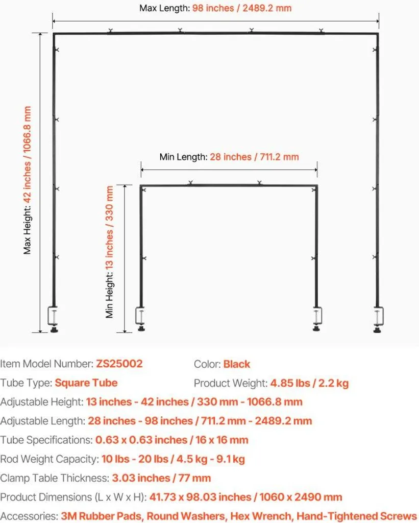 Barre de Table pour Déco Suspendue - Solution sans Perçage 249 cm