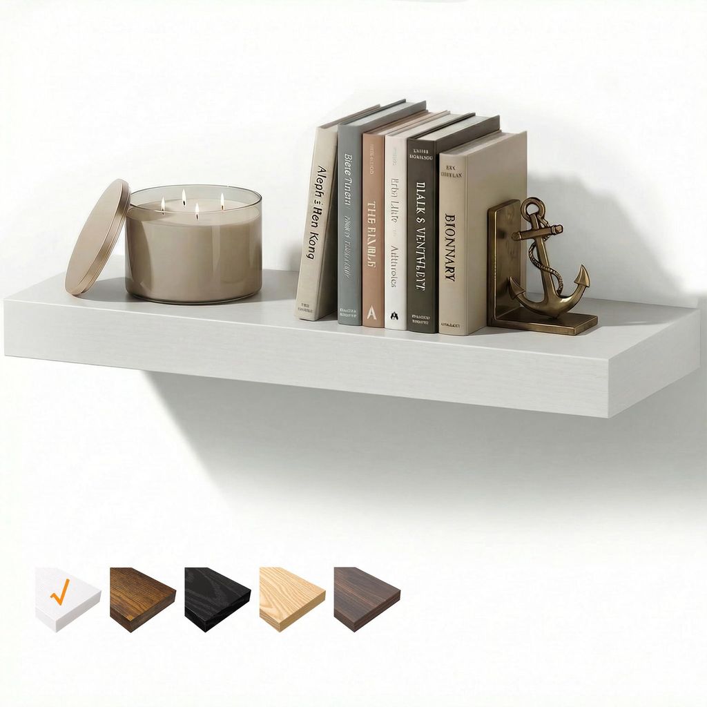 Weißes Wandregal, 40 x 23,5 x 3,8 cm, Holzregal mit unsichtbaren Halterungen, schwebendes Regal für Schlafzimmer, Wohnzimmer, Badezimmer, Küche,...