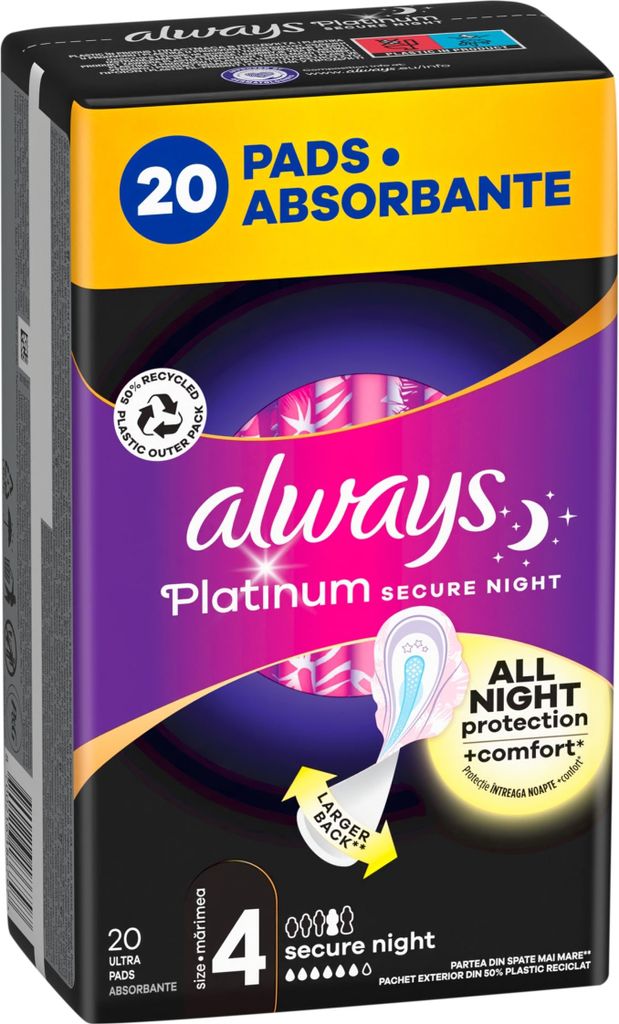 Always Podpaski Platinum Night Extra 20 sztuk Immagine del prodotto 