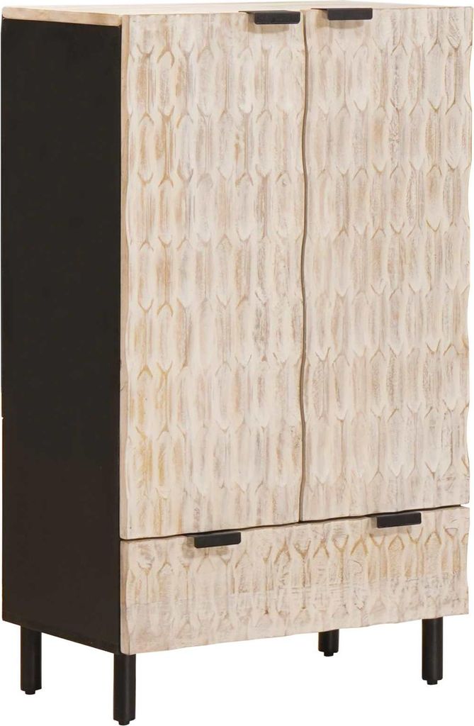 Highboard mit Tür Weiße gewaschene Oberfläche 60 x 33 x 100 cm