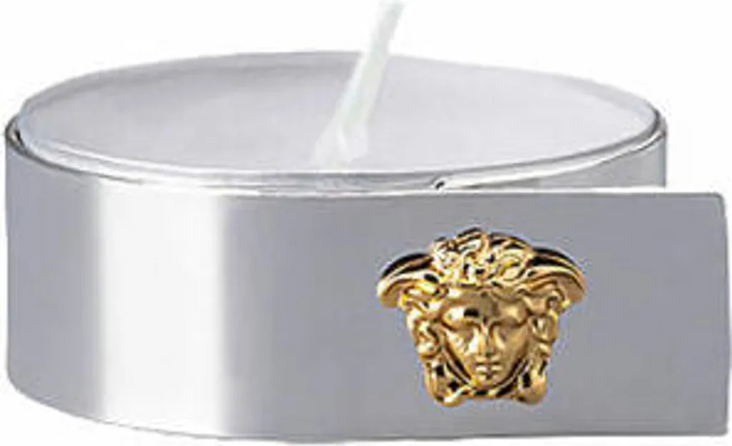 Petit bougeoir Medusa Versace bicolore argent or en métal de 5 x 4 cm