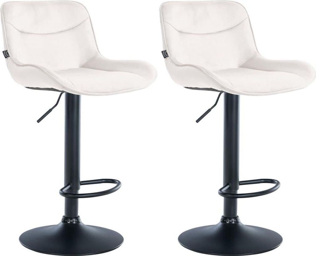 Barhocker-Set aus Samt – Hochhocker – Bequemer, verstellbarer Sitz mit 360°-Drehfunktion | Farbe: Creme | Grundfarbe: Schwarz